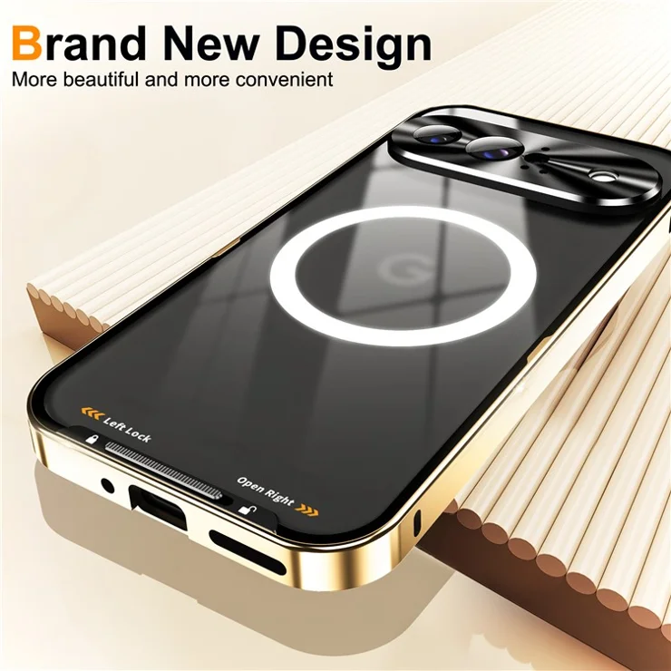 For Google Pixel 9 Case Compatible with MagSafe Metal Frame Matte Phone Cover - Gold