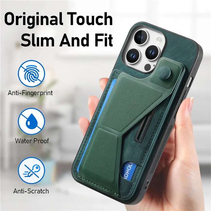 For iPhone 16 Pro Max Case Retro Leather Back Cover Card Slot Side Kickstand - Green