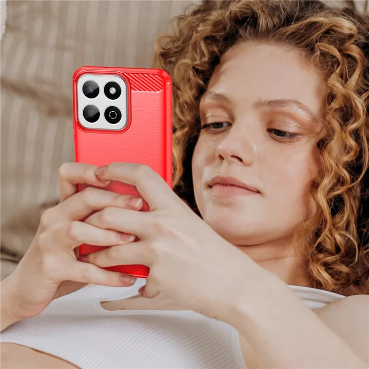 For Honor X7c 4G / 200 Smart 5G / Honor Play 60 Plus 5G Case Carbon Fiber Texture TPU Brushed Phone Cover - Red