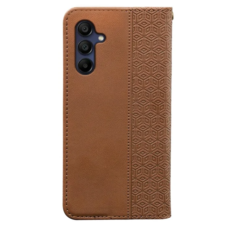 For Samsung Galaxy A16 5G / A16 4G Wallet Phone Case Strong Magnetic Checkered Pattern Imprint Leather Flip Cover - Brown