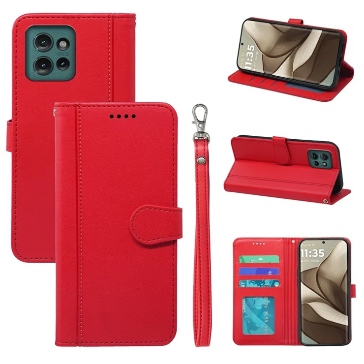 For Motorola Edge 50 5G Wallet Case Magnetic Snap Leather Phone Cover with Strap - Red