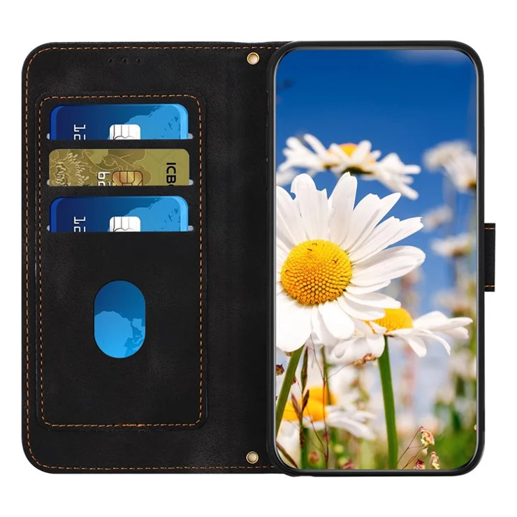 For Samsung Galaxy A06 4G Case PU Leather Floral Phone Cover with Card Slots - Black