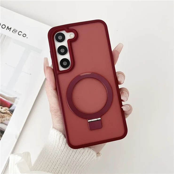 For Samsung Galaxy S23 Case Compatible with MagSafe Skin-Touch TPU+PC Kickstand Phone Cover - Wine Red