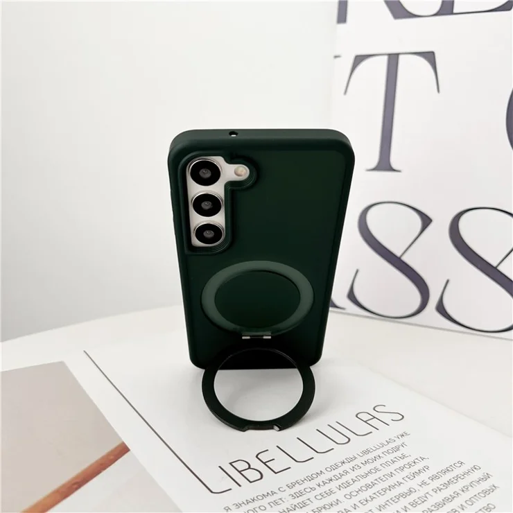 For Samsung Galaxy S23 Case Compatible with MagSafe Skin-Touch TPU+PC Kickstand Phone Cover - Wine Red