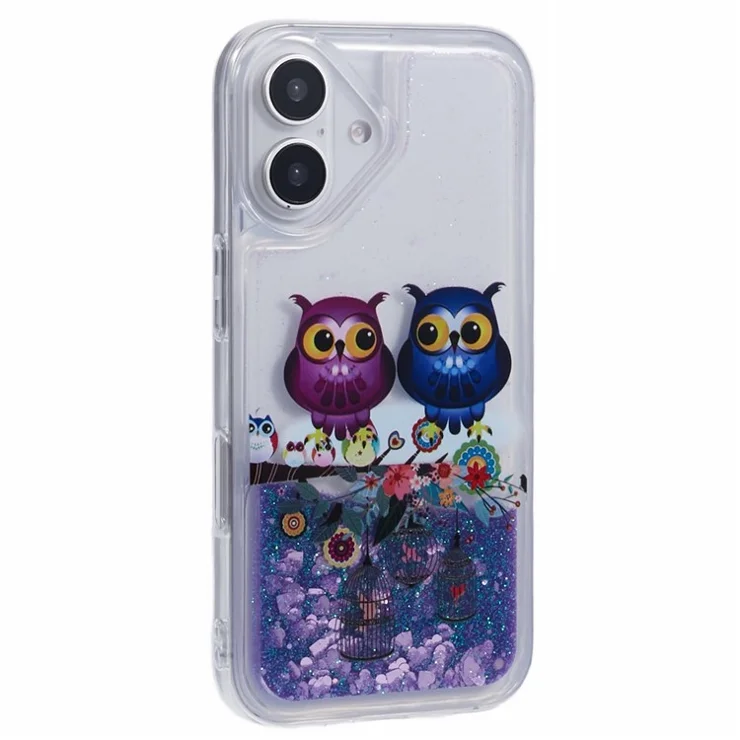 For iPhone 16 Case Floating Quicksand Pattern Soft TPU Back Cover - Two Owls