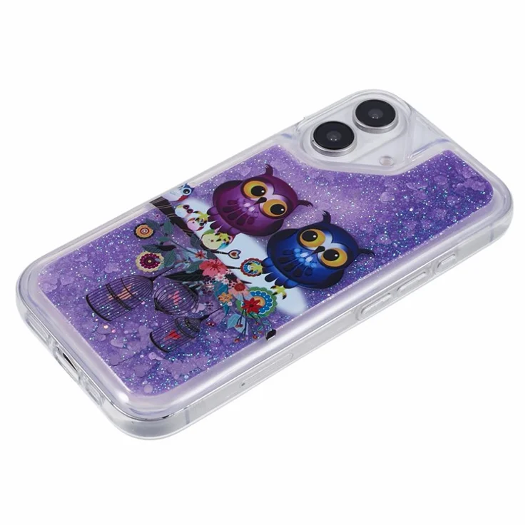 For iPhone 16 Plus Case Floating Quicksand Pattern Soft TPU Back Cover - Two Owls
