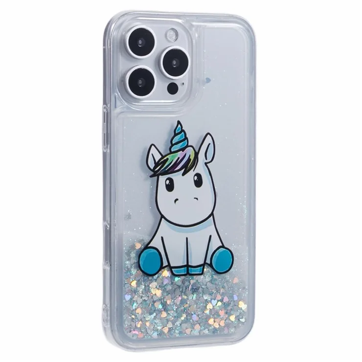 For iPhone 16 Pro Case Floating Quicksand Pattern Soft TPU Back Cover - A Horse