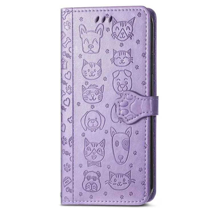 For Motorola Moto G85 5G / S50 Neo 5G Leather Wallet Case Flip Phone Cover with Cute Cat Dog Pattern - Light Purple