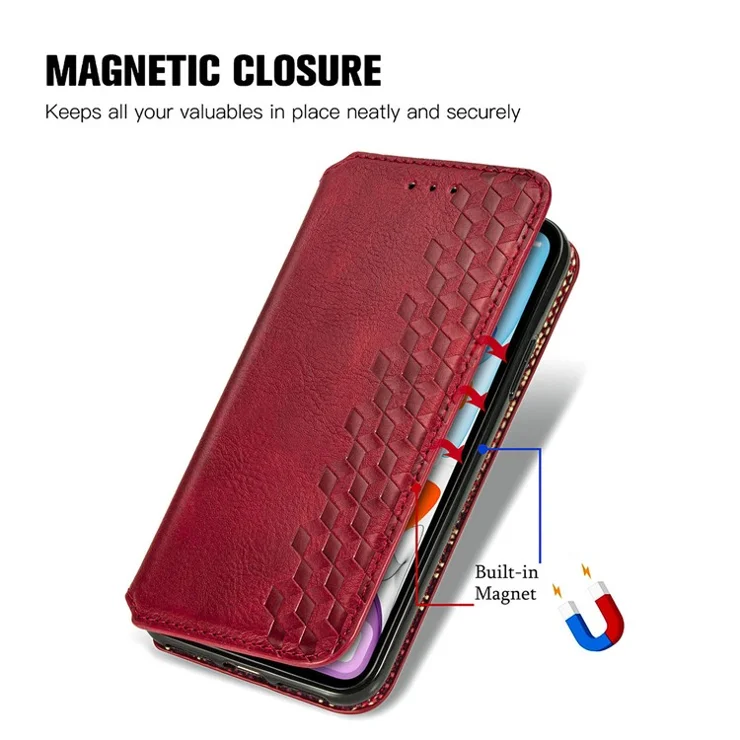 For Oppo Reno12 F 5G PU Leather Case Rhombus Imprint Wallet Stand Phone Cover - Red