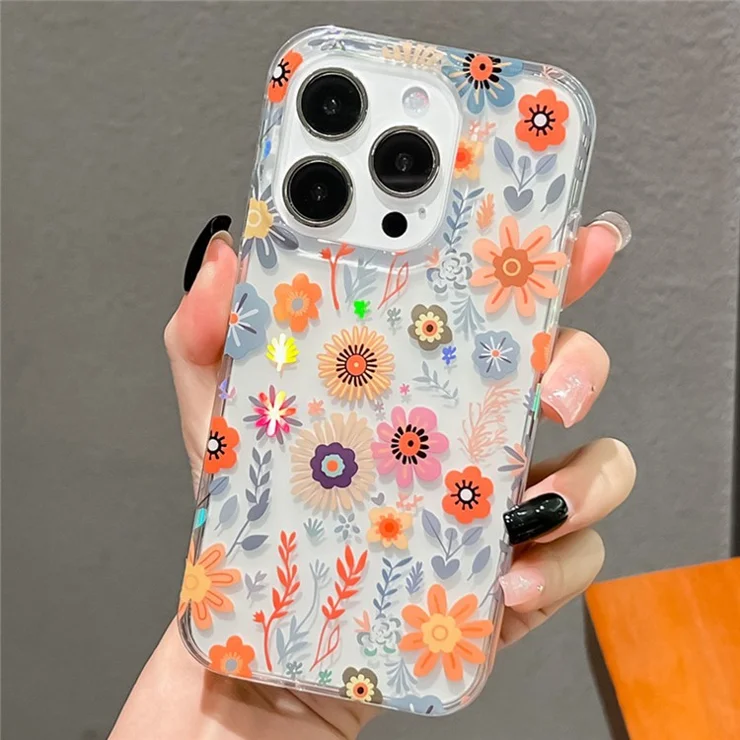 For iPhone 16 Pro Case IMD Floral Pattern TPU+PC Protective Phone Cover - F4