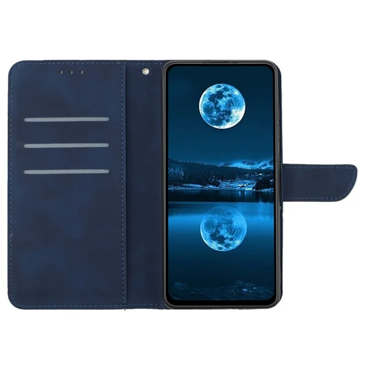HT05 For Motorola Edge 50 Neo 5G / Moto S50 5G / Thinkphone 25 5G Case Skin-Touch Lines PU Leather Flip Phone Cover - Blue