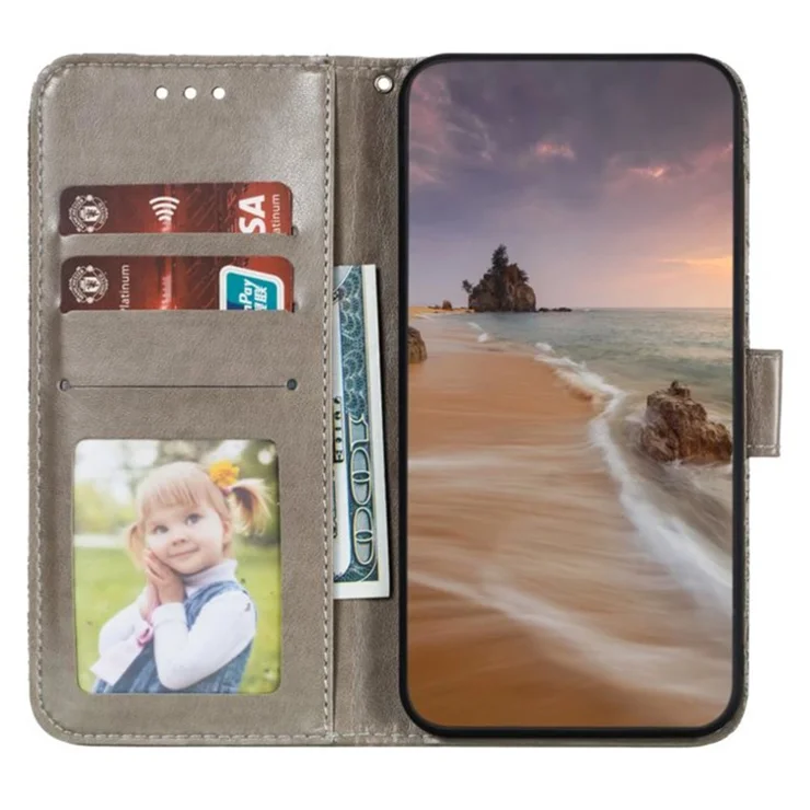 For Samsung Galaxy S24+ Case Lace Flowers PU Leather Flip Wallet Phone Cover - Grey