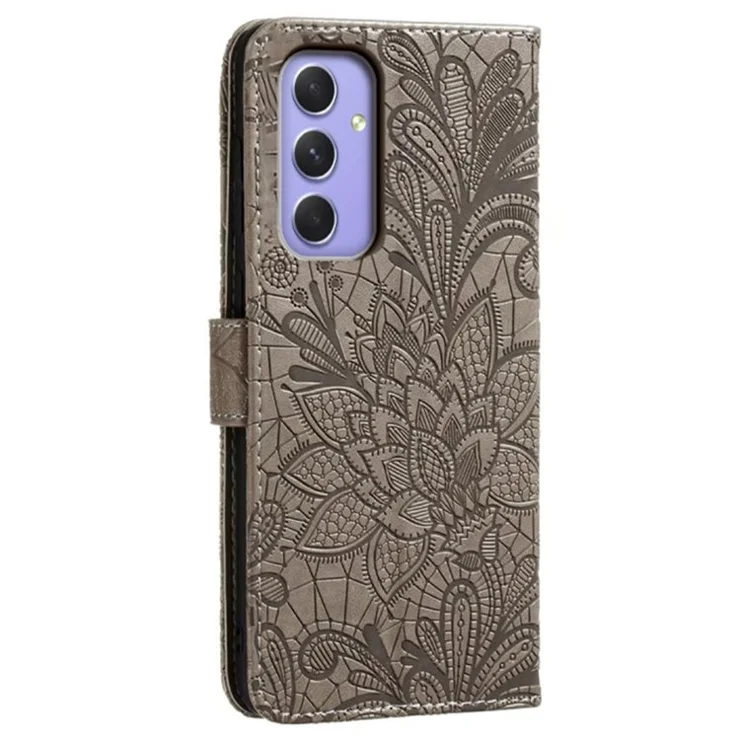 For Samsung Galaxy A05s 4G Case Lace Flowers PU Leather Flip Wallet Phone Cover - Grey