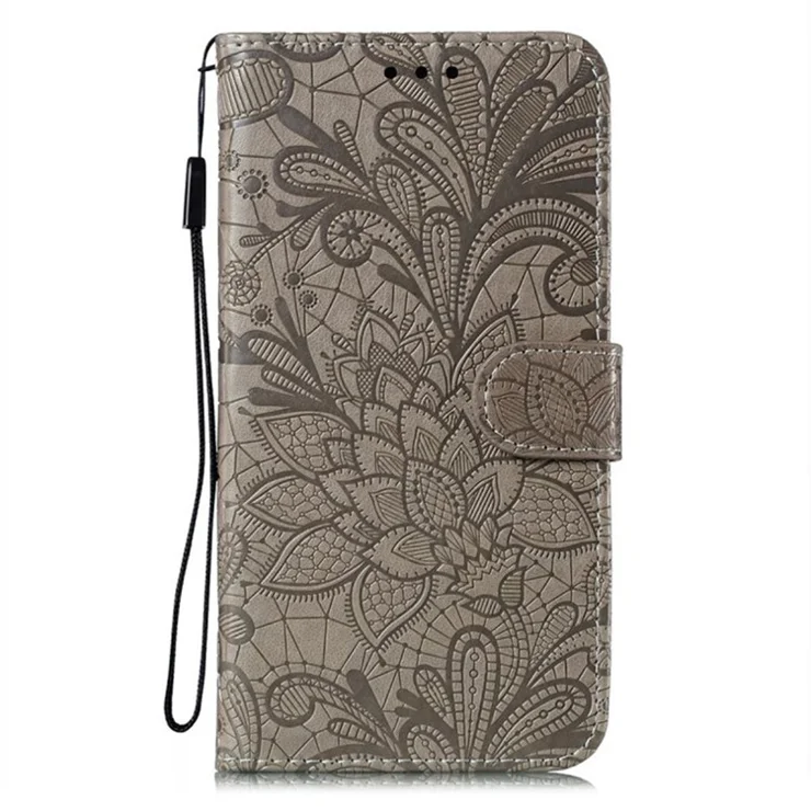 For Samsung Galaxy A15 5G / 4G Case Lace Flowers PU Leather Flip Wallet Phone Cover - Grey