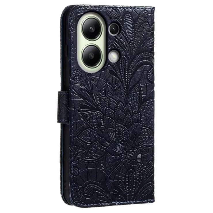 For Xiaomi Redmi Note 13 4G Case Lace Flowers PU Leather Flip Wallet Phone Cover - Black