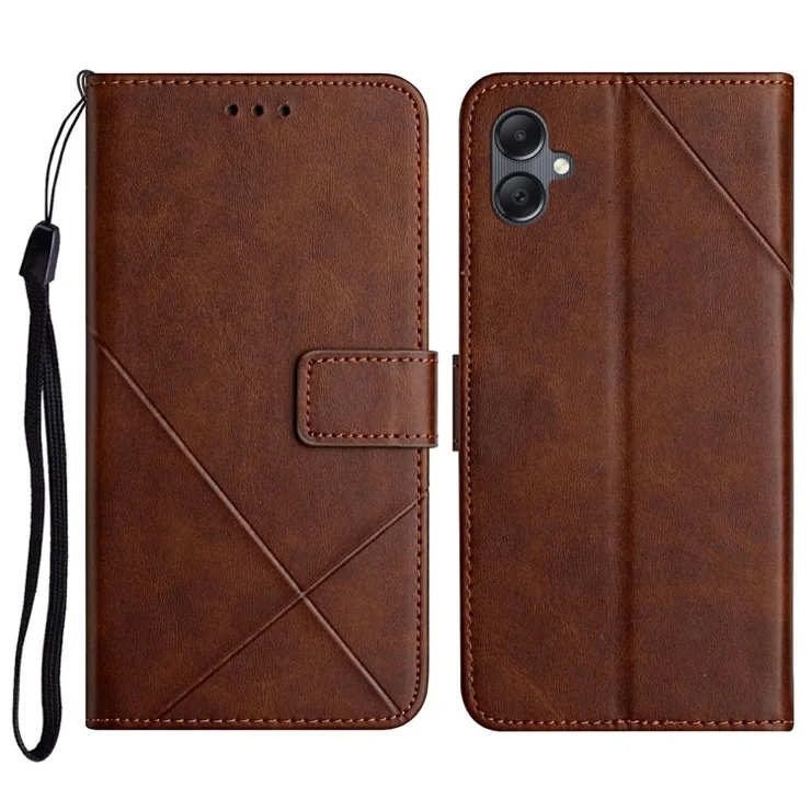 For Samsung Galaxy A06 4G Leather Case Line Pattern Wallet Phone Cover - Brown
