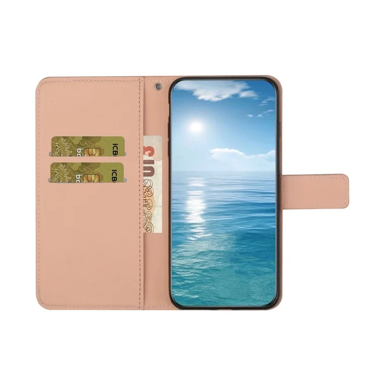 For Samsung Galaxy A06 4G Leather Case Ethnic Style Phone Wallet Cover with Strap - Pink