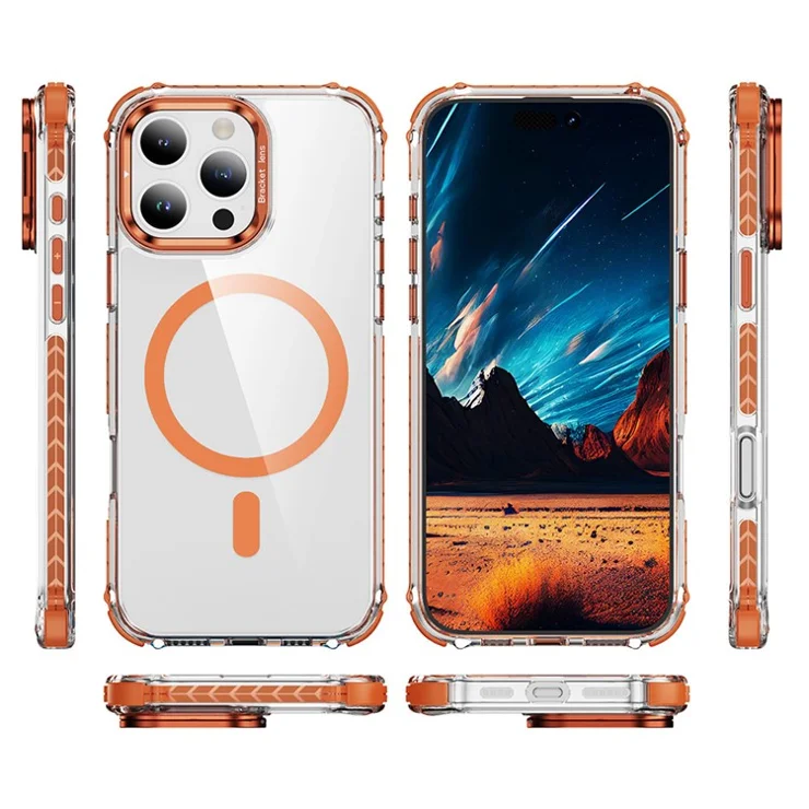 For iPhone 16 Pro Max Clear Phone Case with Lens Kickstand Cover Compatible with MagSafe - Orange