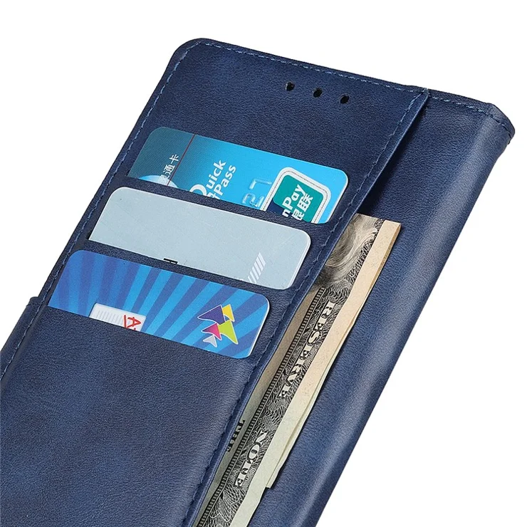 For Motorola Edge 50 5G Stand Wallet Case Cowhide Texture Leather Phone Cover - Blue