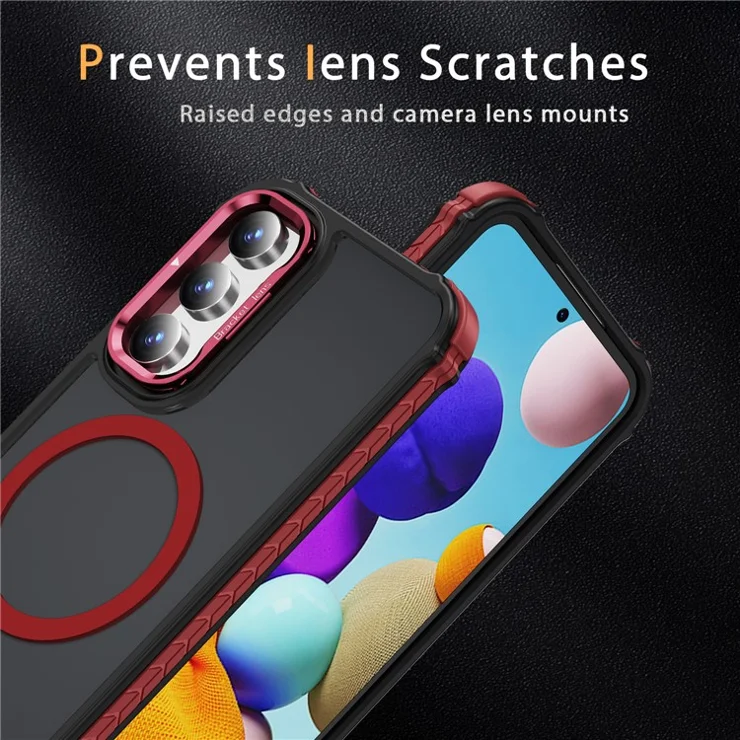 For Samsung Galaxy A15 4G / 5G Case with Lens Kickstand Matte Back Cover Compatible with MagSafe - Red