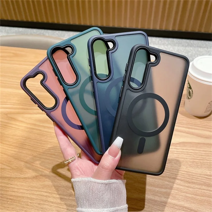 For Samsung Galaxy S22 5G Case Compatible with MagSafe Skin-Touch PC+TPU Phone Cover - Dark Green