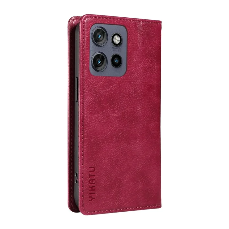YIKATU YK-006 For Motorola Edge 50 Neo 5G / Moto S50 5G / Thinkphone 25 5G Case Wallet Litchi Grain Leather Phone Cover Magnetic Auto-Absorbed - Wine Red