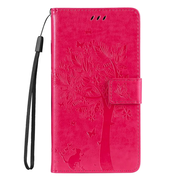 For Motorola Edge 50 Neo 5G / Moto S50 5G / Thinkphone 25 5G Phone Case with Stand Cat Tree Pattern Leather Wallet Mobile Cover - Rose
