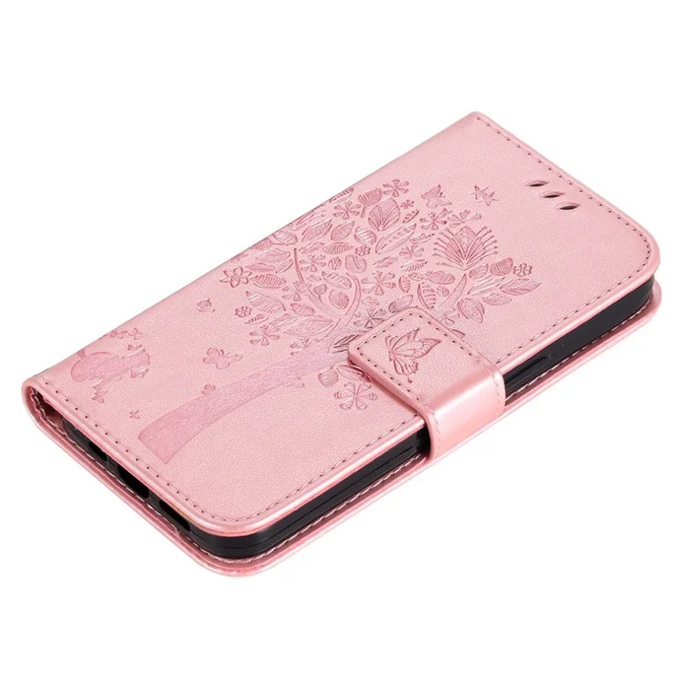 For Motorola Edge 50 Neo 5G / Moto S50 5G / Thinkphone 25 5G Phone Case with Stand Cat Tree Pattern Leather Wallet Mobile Cover - Rose Gold