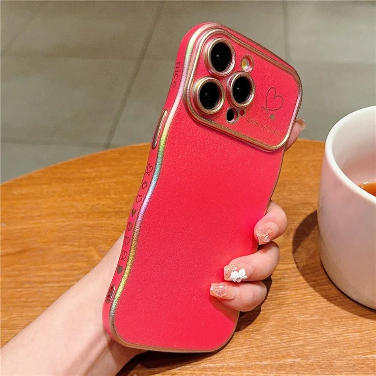 For iPhone 15 Pro Max Case Curly Shape Love Heart TPU Phone Cover Iridescent Gradient - Colorful Red