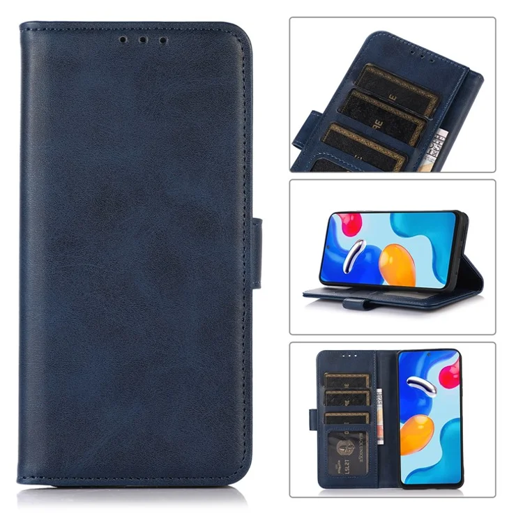 For Motorola Edge 50 5G Case Cowhide Texture Leather Wallet Phone Cover with Stand - Blue