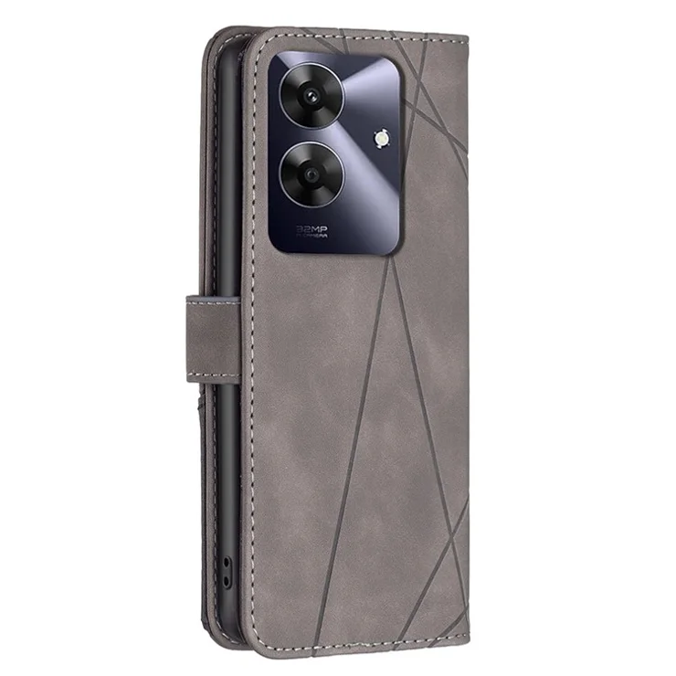 BINFEN COLOR For Realme Note 60 / C61 4G Phone Cases Wallet Stand Geometry Imprinted Leather Cover - Grey