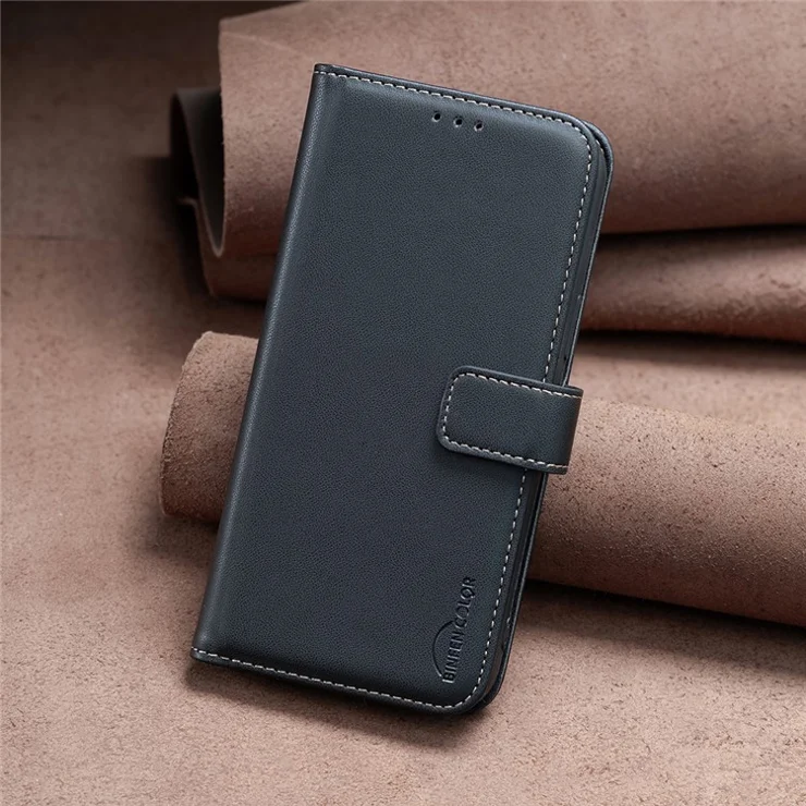 BINFEN COLOR BF17 For Realme Note 60 / Note 60x 4G / C63 4G / C61 4G Case Wallet Folio Flip Leather Phone Cover - Black