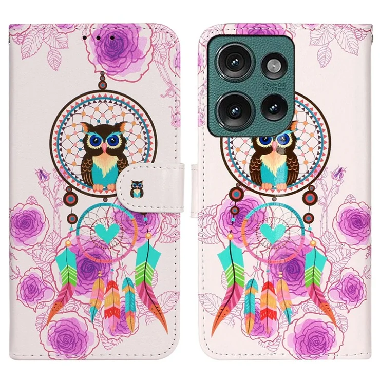 For Motorola Edge 50 5G Case Pattern Leather Wallet Phone Cover with Card Holder - Wind Chime Owl