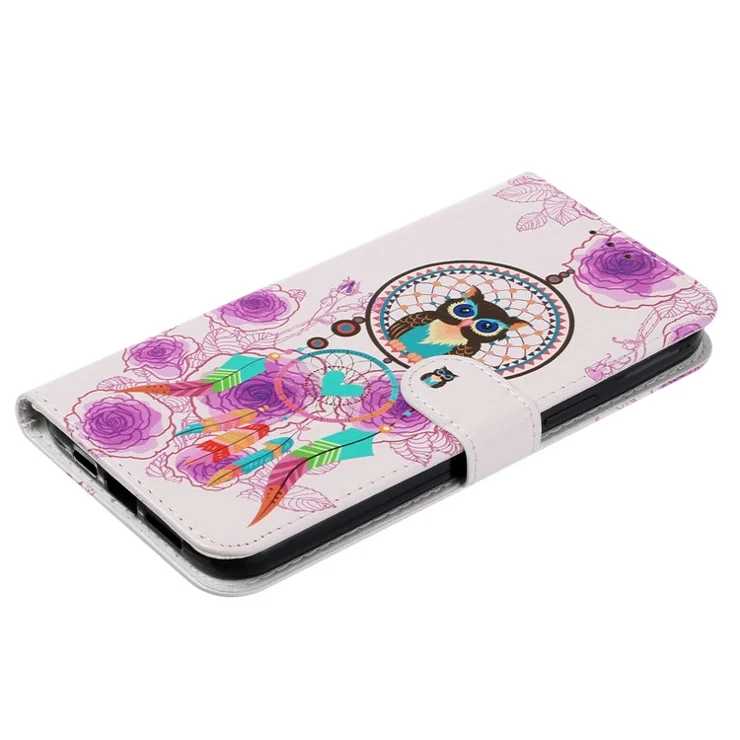 For Motorola Edge 50 5G Case Pattern Leather Wallet Phone Cover with Card Holder - Wind Chime Owl