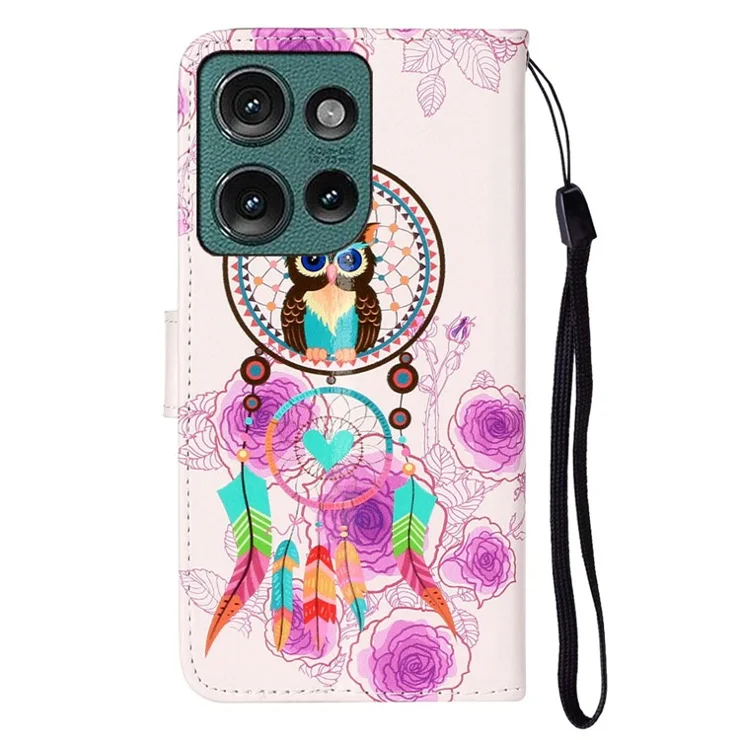 For Motorola Edge 50 5G Case Pattern Leather Wallet Phone Cover with Card Holder - Wind Chime Owl
