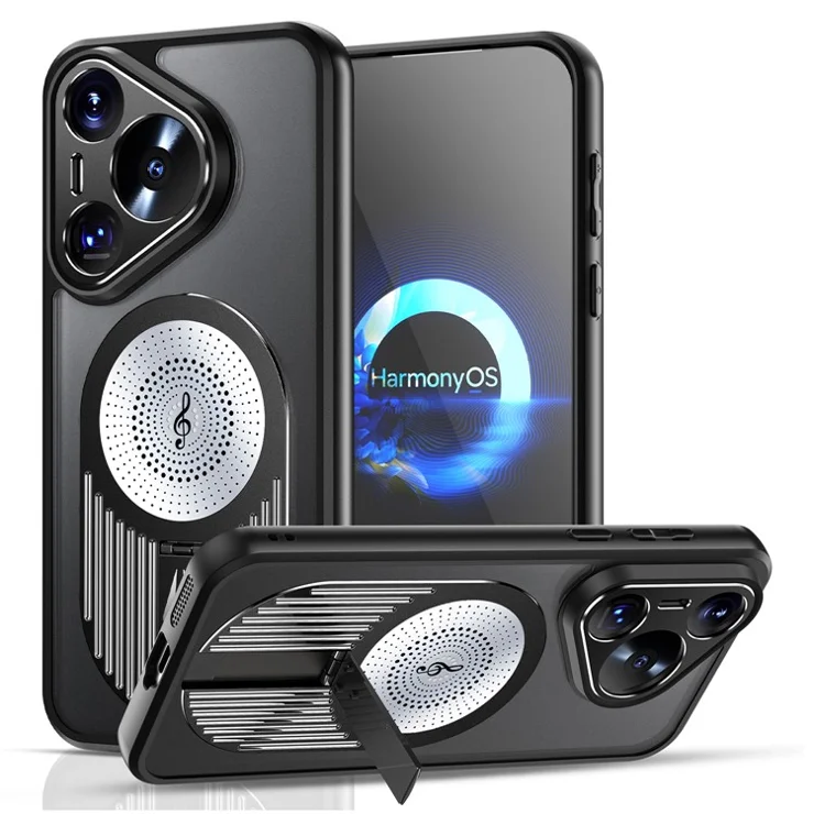 For Huawei Pura 70 Case Compatible with MagSafe Heat Dissipation Aromatherapy Kickstand Silicone+PC Phone Cover - Black