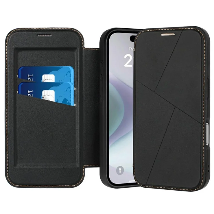 For iPhone 16 Case Magnetic Closure Card Slot Leather Flip Phone Cover - Orange