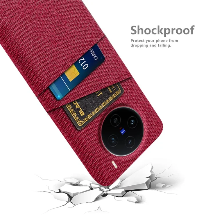 For vivo X100 5G Case Cloth + PC Hard Phone Cover with Dual Card Slots - Red