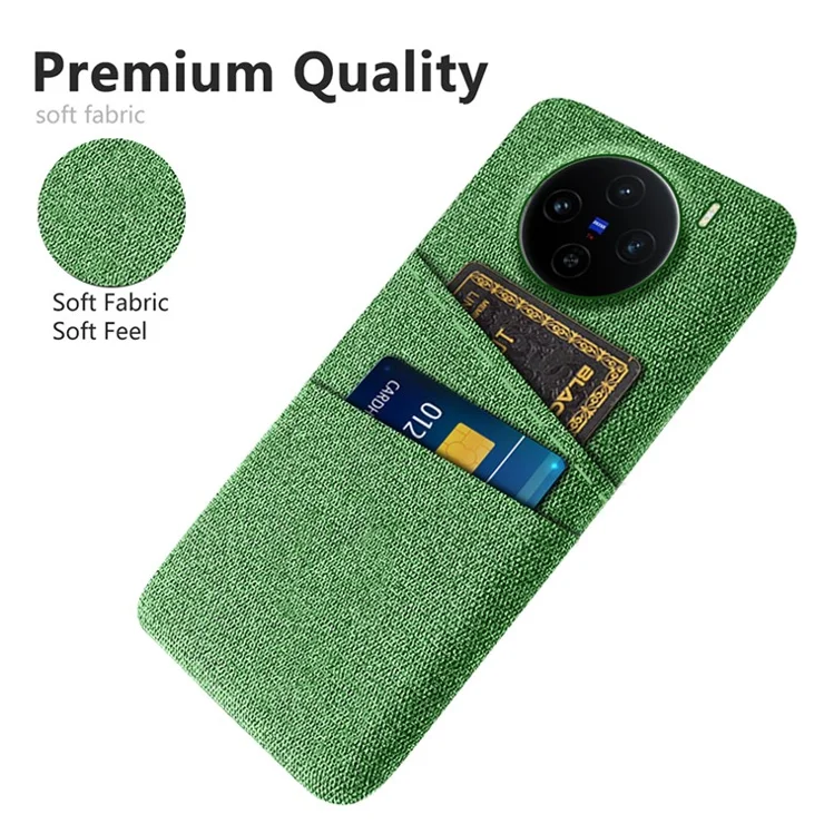 For vivo X100 5G Case Cloth + PC Hard Phone Cover with Dual Card Slots - Green
