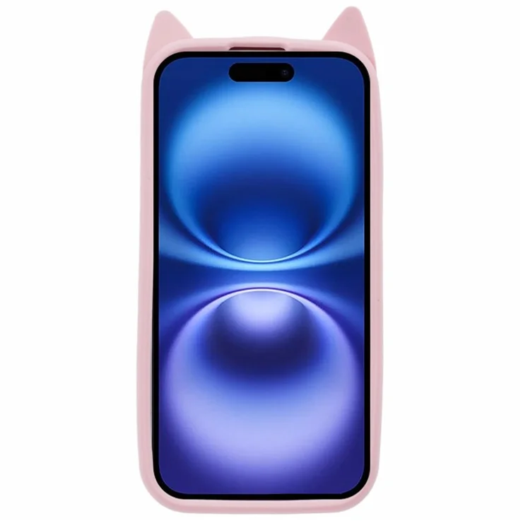 For iPhone 16 Plus Silicone Case 3D Moustache Cat Protective Phone Cover - Pink
