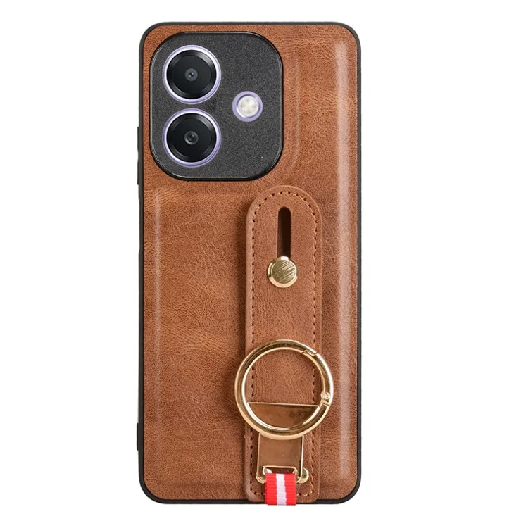 For Oppo A3x 5G (India) Case Wristband Kickstand Leather+PC+TPU Phone Cover with Bottle Opener - Brown