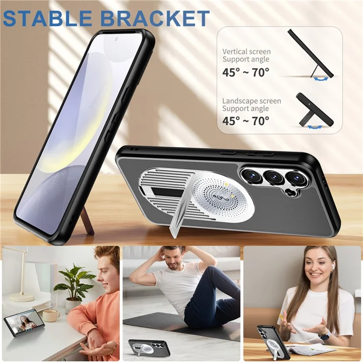For Samsung Galaxy S23 FE Magnetic Case Heat Dissipation Aromatherapy Kickstand Silicone+PC Phone Cover - Silver