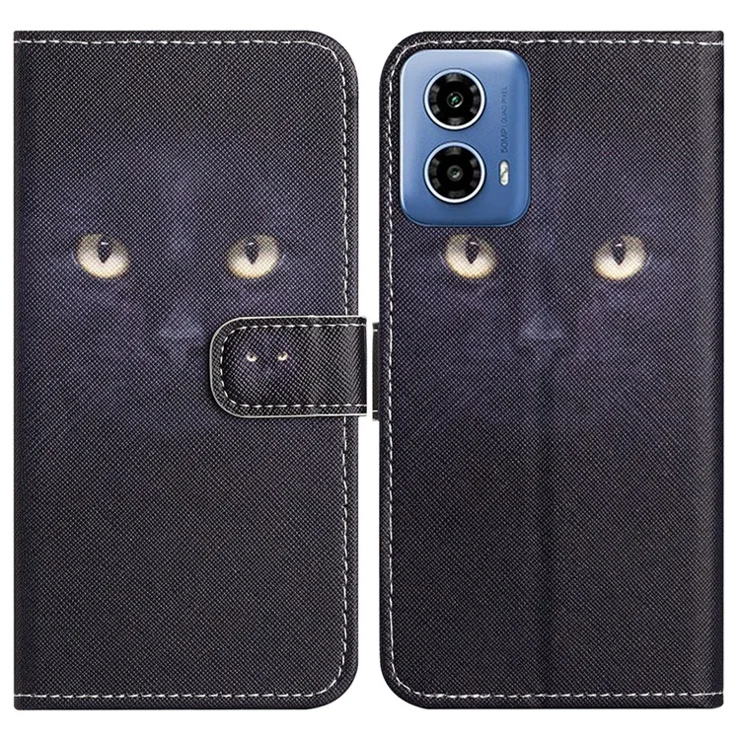 For Motorola Moto G35 5G Case Pattern Print PU Leather Wallet Phone Cover Cross Texture - Cat's Eye
