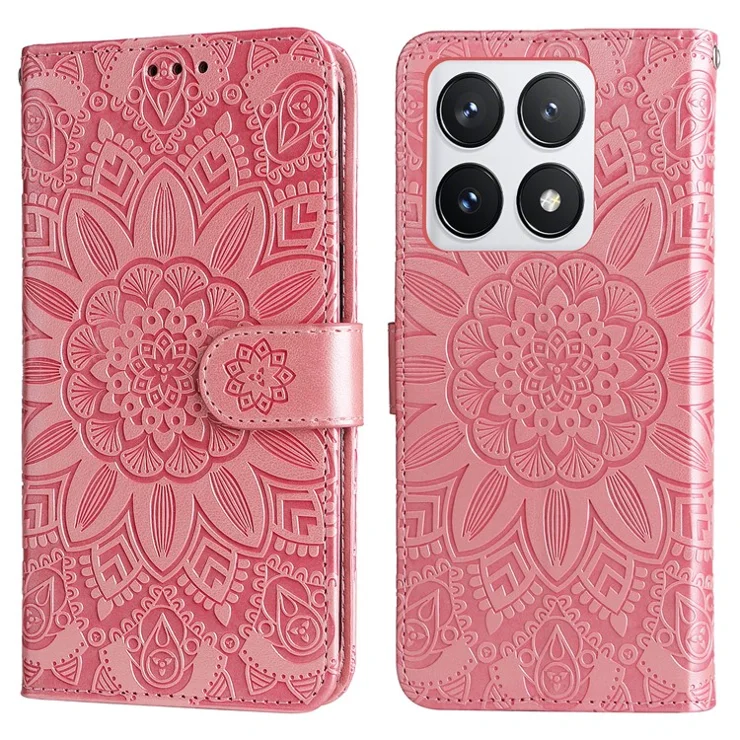 For Xiaomi 14T Pro Case Sunflower Imprint Leather Wallet Phone Cover - Pink