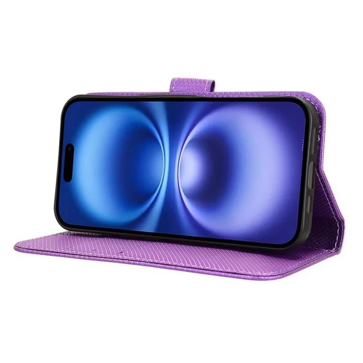 For iPhone 16 Plus Case PU Leather Diamond Texture Wallet Phone Cover - Purple