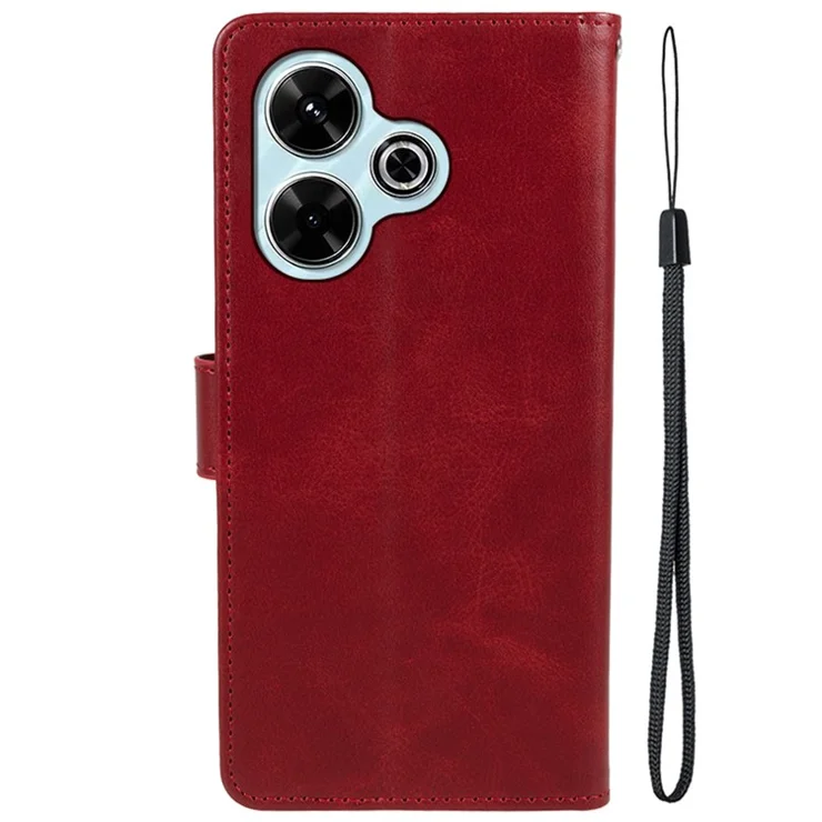For Xiaomi Poco M6 Plus 5G / Redmi 13 5G / 4G / Note 13R 5G Case PU Leather Wallet Protective Phone Cover Calf Texture - Red