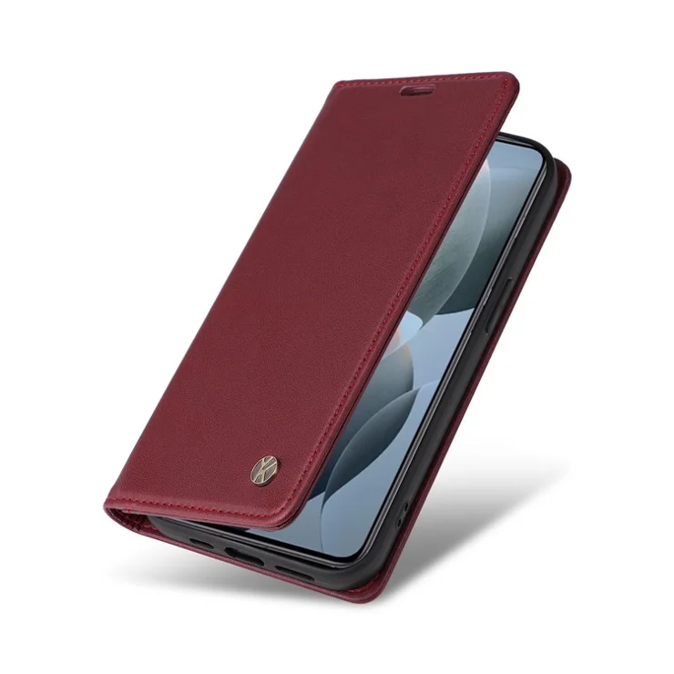 YIKATU YK-001 For Xiaomi 14T Case Stand Leather Phone Cover Strong Magnetic Closure - Wine Red