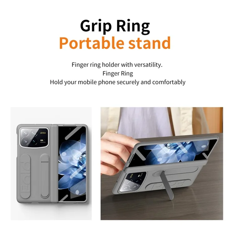 For Xiaomi Mix Fold 4 5G Case Kickstand Wristband PC Phone Cover with Tempered Glass Film - Grey