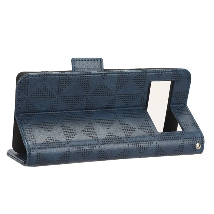 Cell Phone Case for Google Pixel 6, Imprinted Triangle Stand Anti-scratch Wallet PU Leather Cover with Strap - Blue