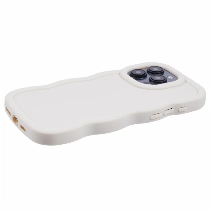 WANLONFENG XL Series for iPhone 14 Pro Case Wave Edge TPU Cover with Tempered Glass Film - White